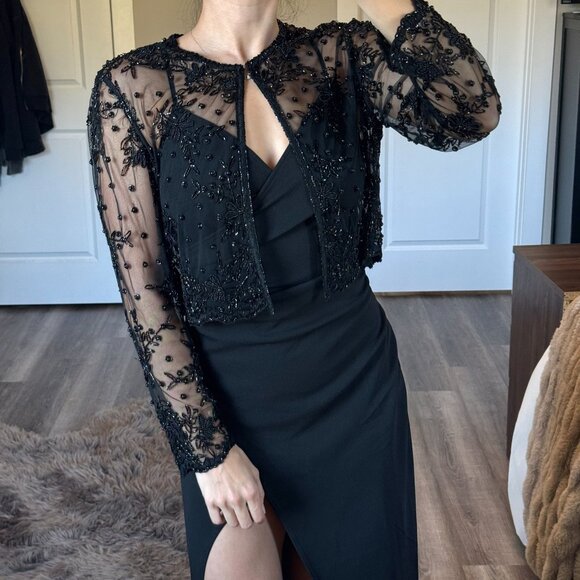 Vtg Laurence Kazan Embellished Beaded Sheer Cardigan L Sequins Black Whimsigoth - Picture 5 of 9